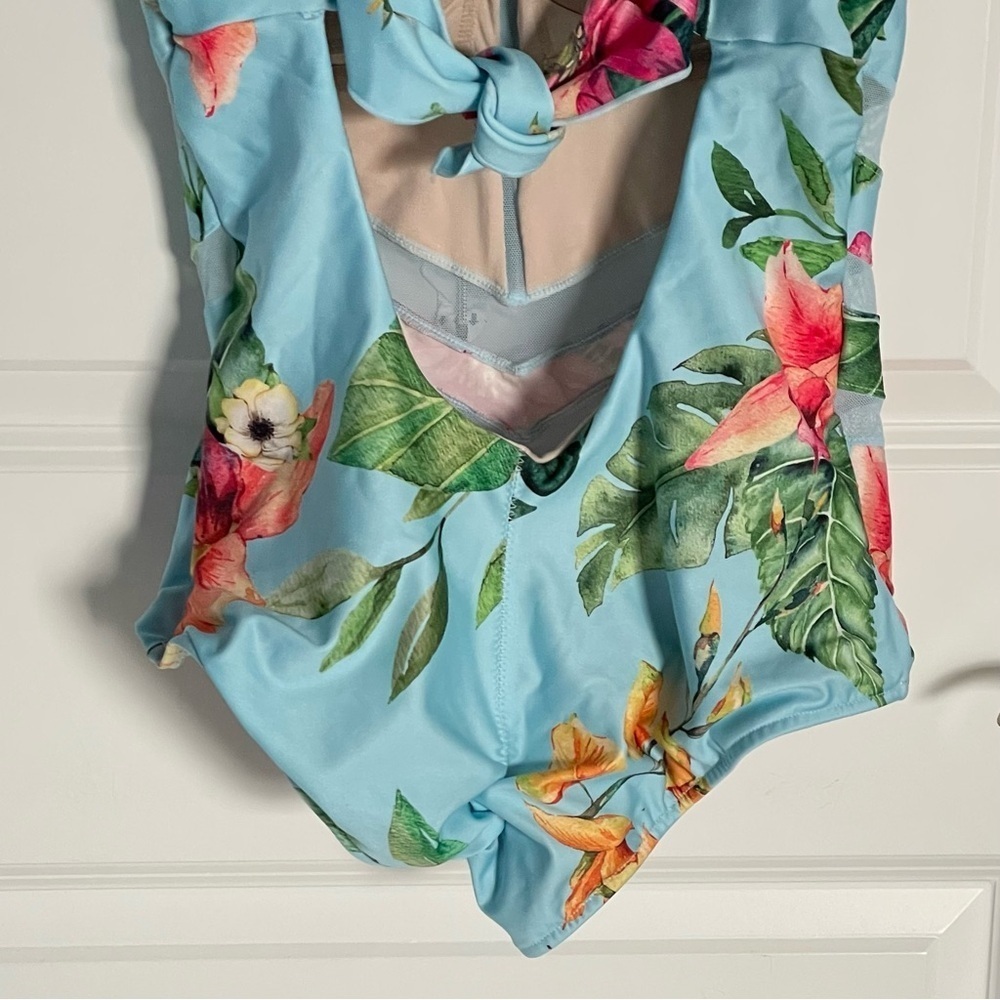 New! Leonisa Blue Floral Mesh Cutout Slimming One-Piece Swimsuit - 35123 - Picture 10 of 13
